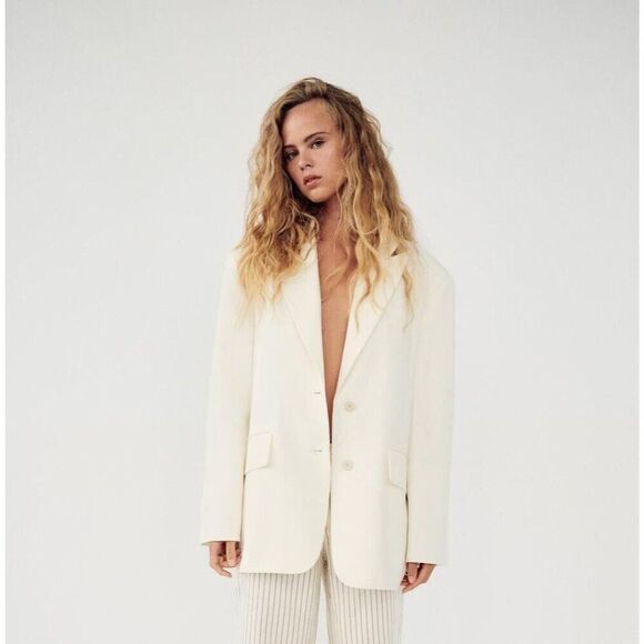 Zara Womens Blazer Jacket Size XS-S Ivory Oversize Single Breasted 5247/781 NWOT - Picture 1 of 12